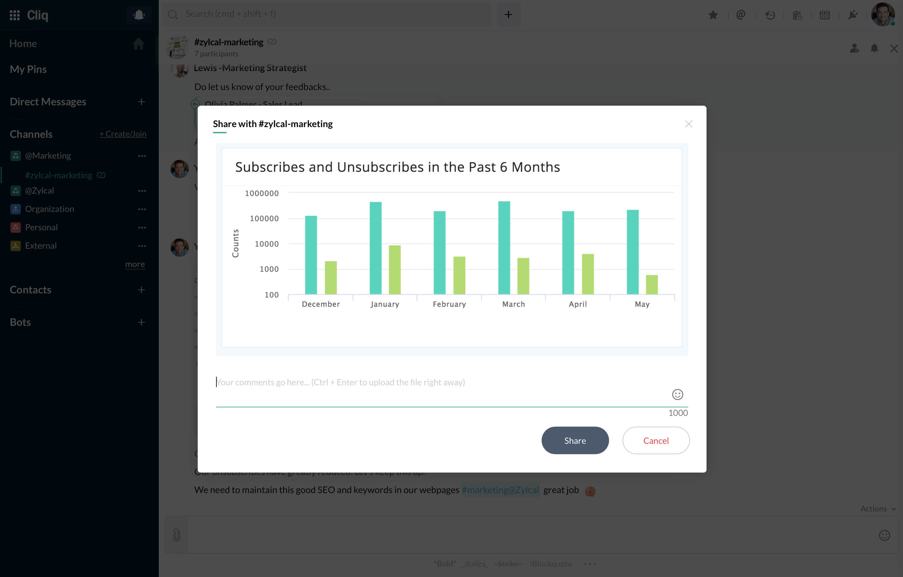 Click on the attachment icon and select the file/image to be shared