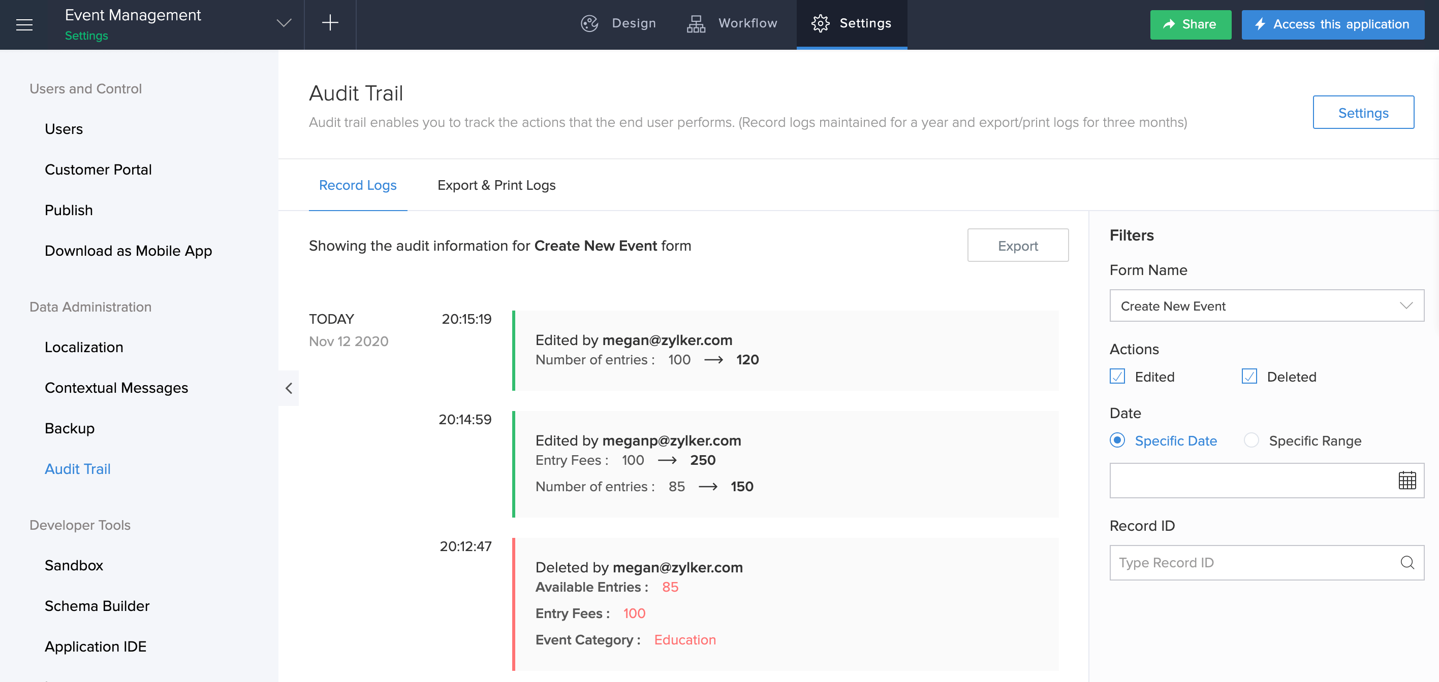 Understand Audit Trail ManageEngine AppCreator Help