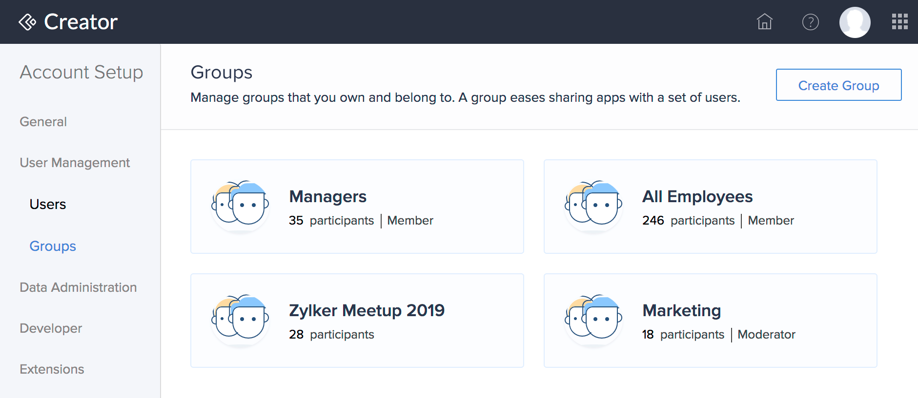 Create and Manage Groups Zoho Creator Help