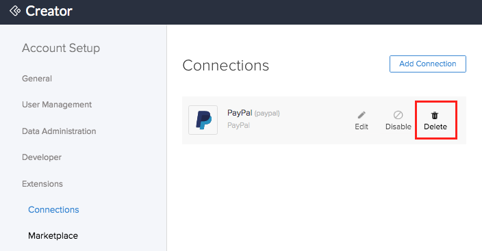 Delete Connections | Zoho Creator Help