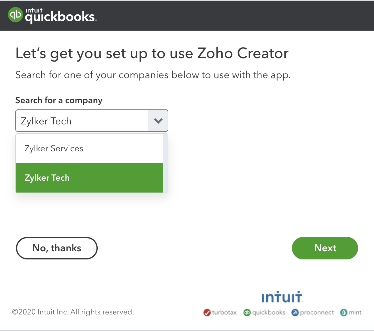 Configure QuickBooks Connection Zoho Creator Help