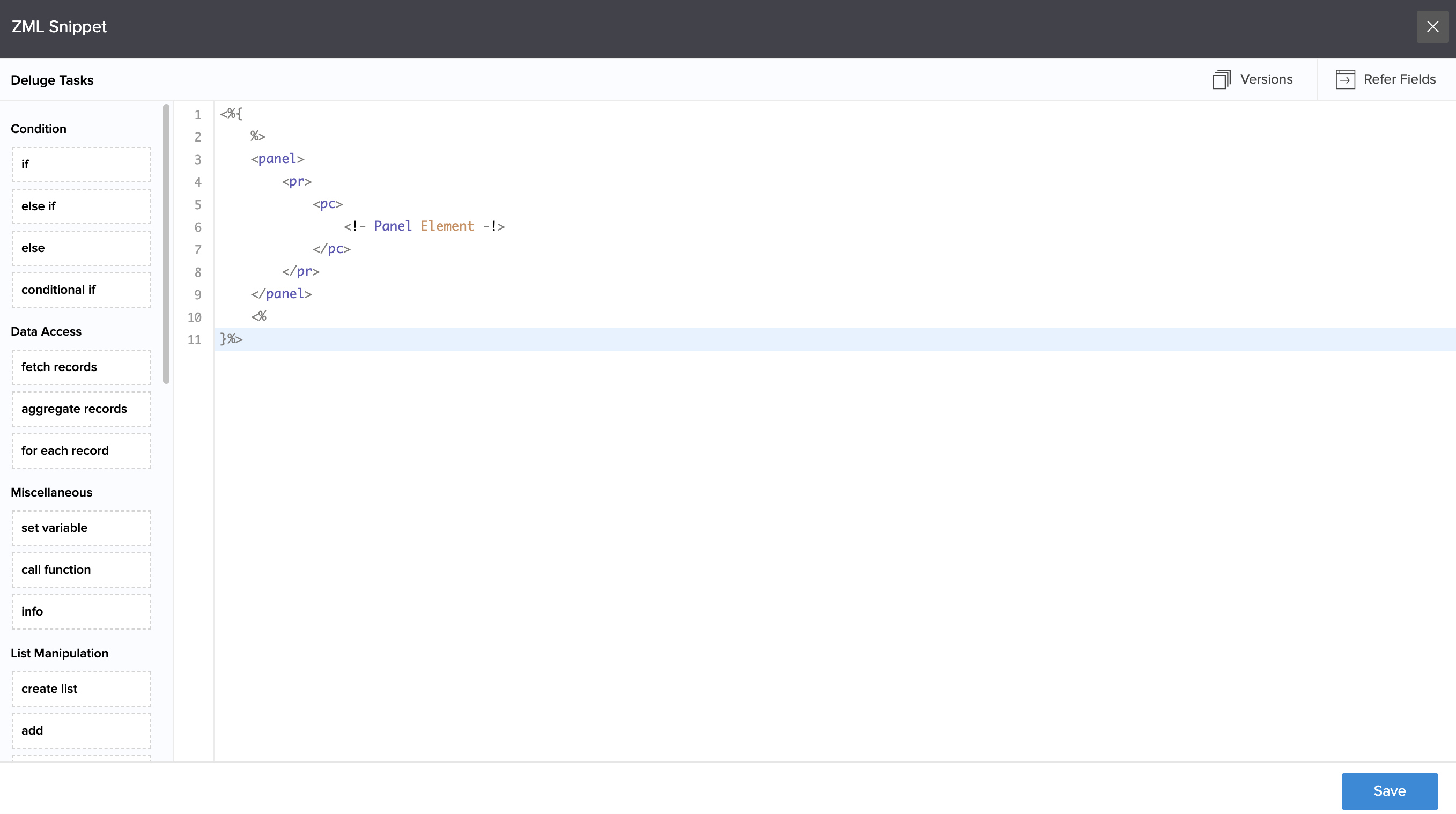 Add a ZML Snippet to a Page | ManageEngine AppCreator Help