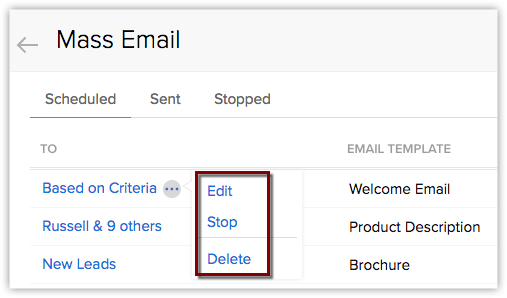 Editar, parar ou excluir e-mails
