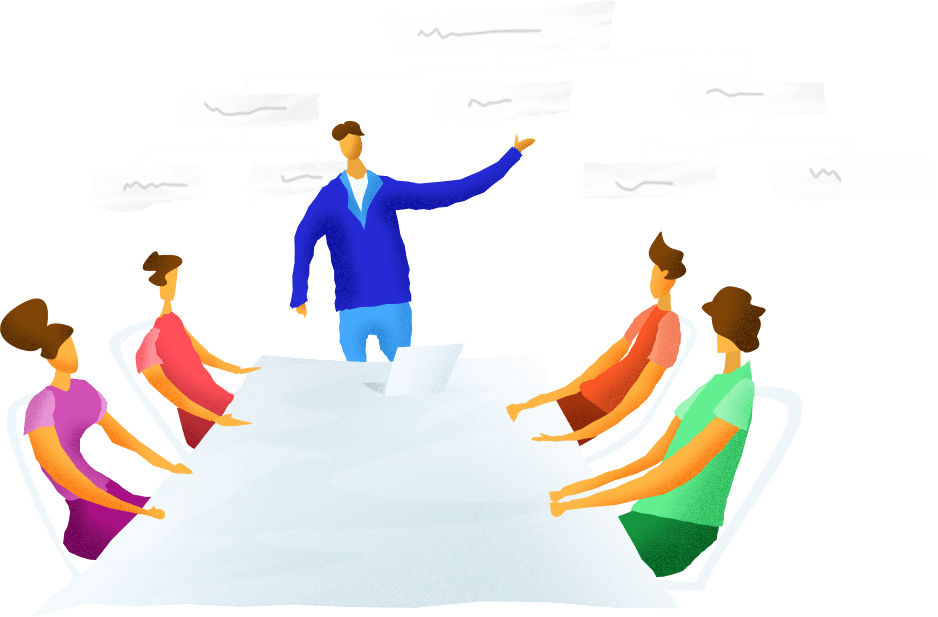 販売管理：営業会議に参加する人物のイラスト