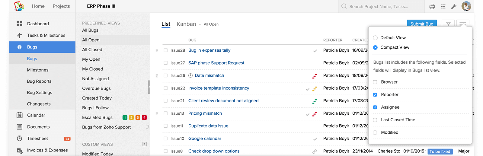 オンラインのバグ追跡ソフトウェア Zoho Projects オンラインのバグ追跡ソフトウェア Zoho Projects