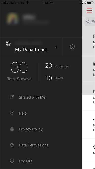 Survey iOS app dashboard