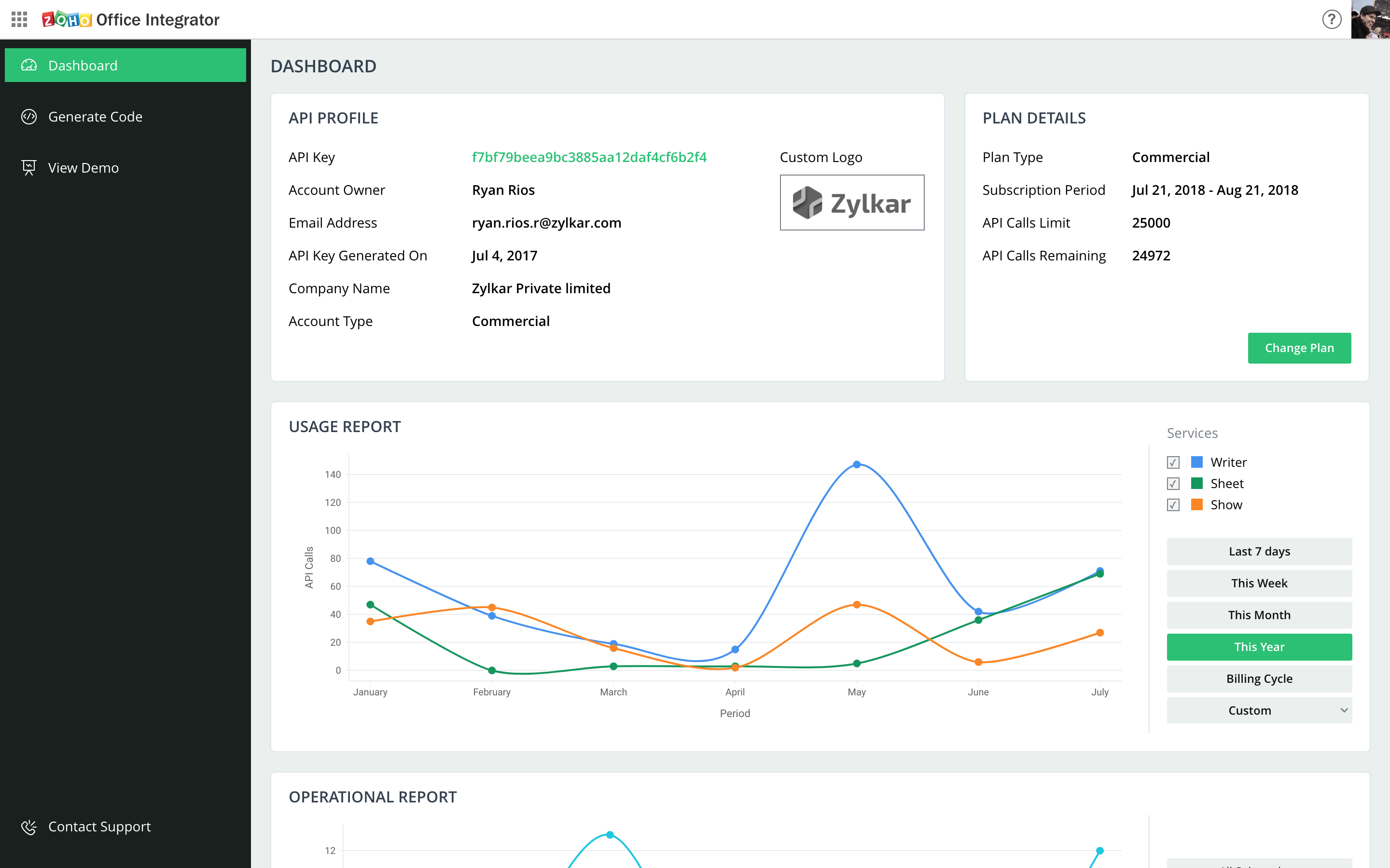 Generate api key office integrator office platform