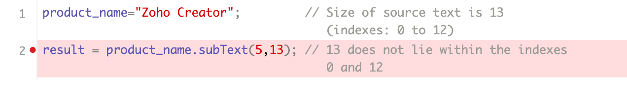 Error Messages | Help - Zoho Deluge