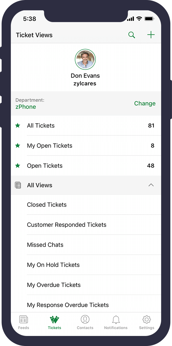 App per dispositivi mobili Zoho Desk