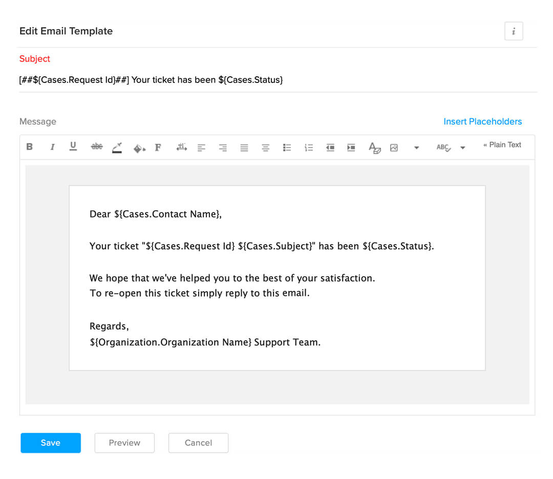 Edit email template