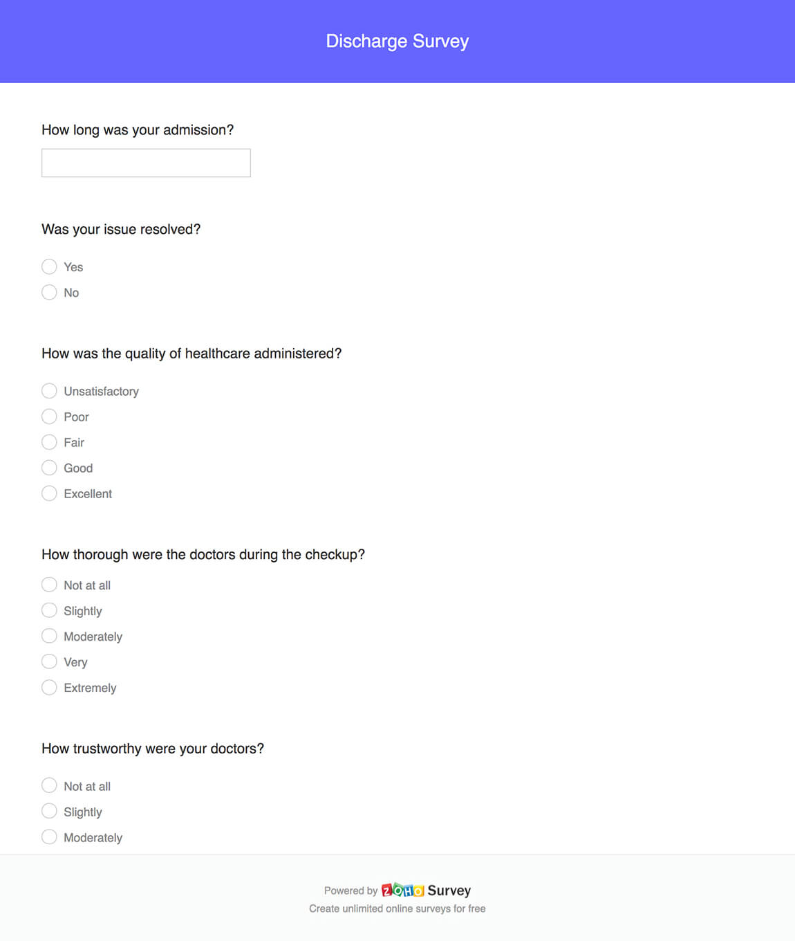 Discharge survey questionnaire template