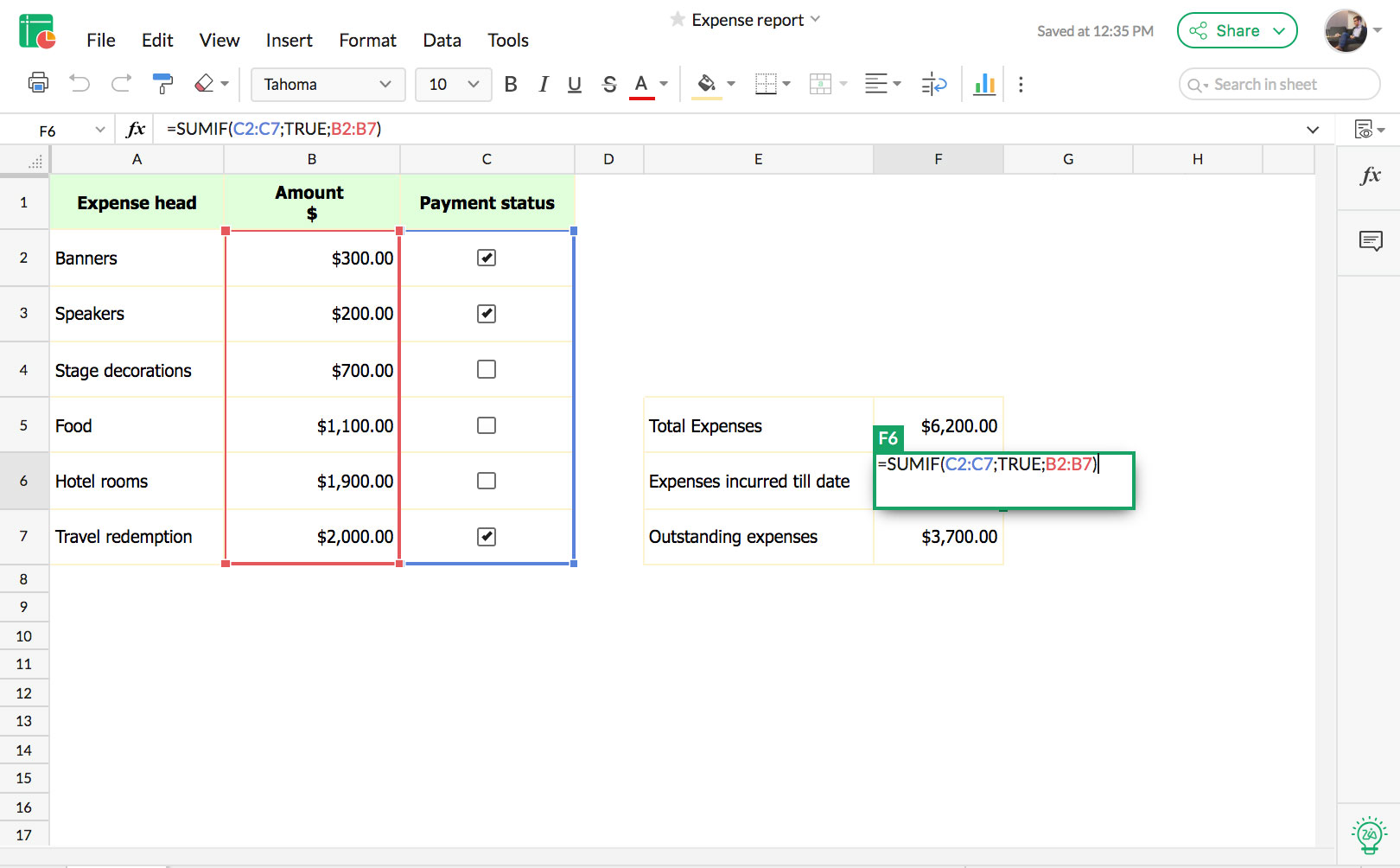Các hàm tính, công cụ Goal Seek và Solver | Zoho Sheet