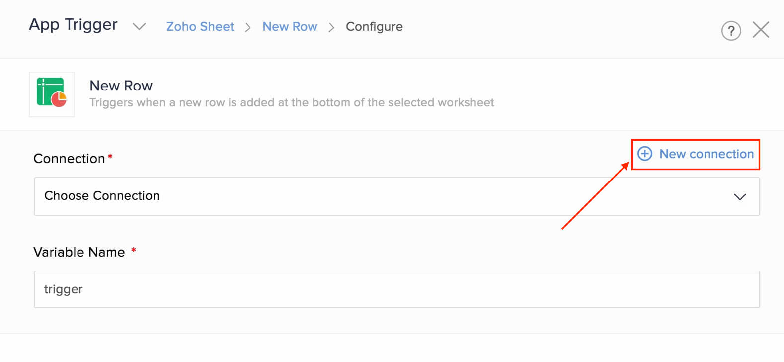 Zoho Sheet new connection