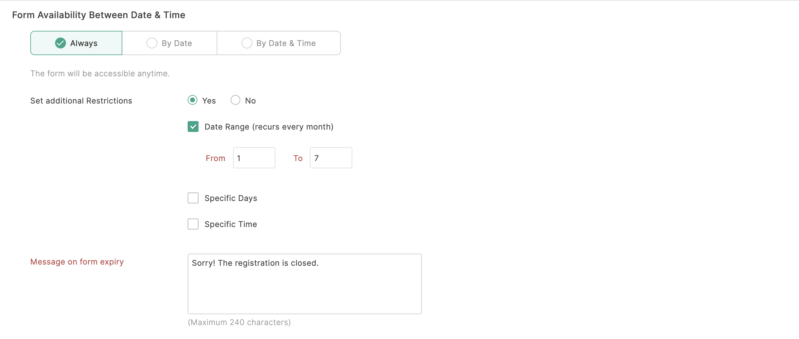 Additional form access restrictions by Date Range