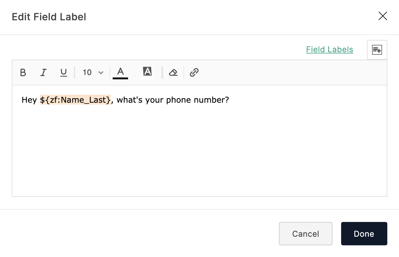 Dynamic Field Label Configuration