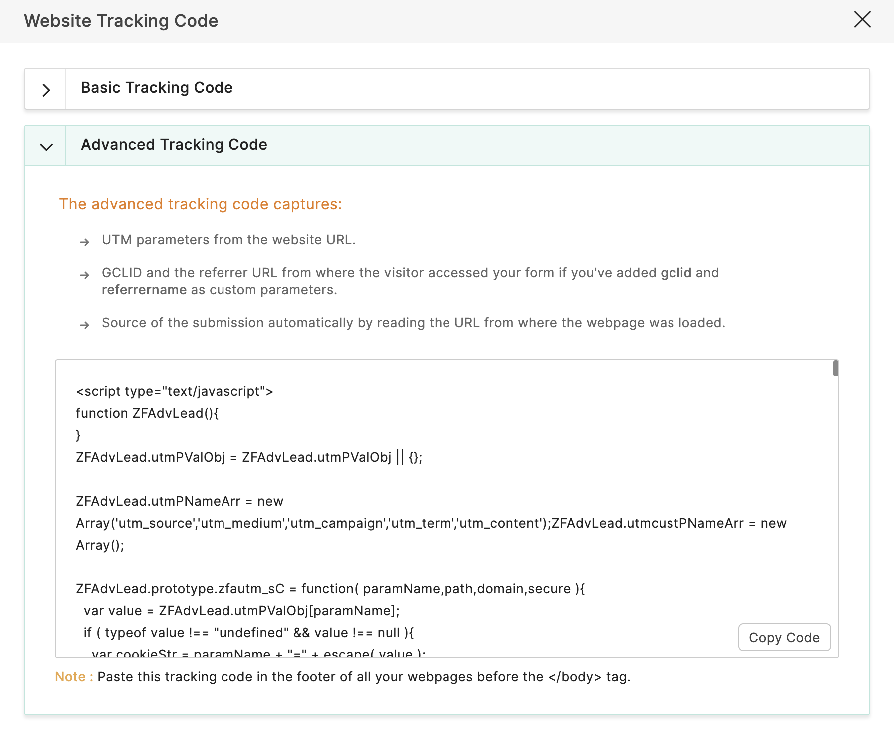 Advanced Tracking Code