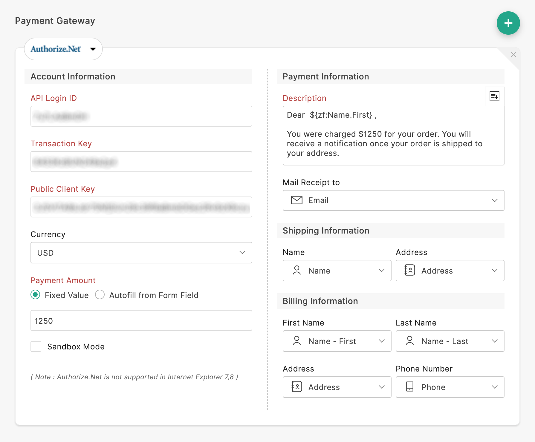 Authorize.Net Payment Gateway Configuration