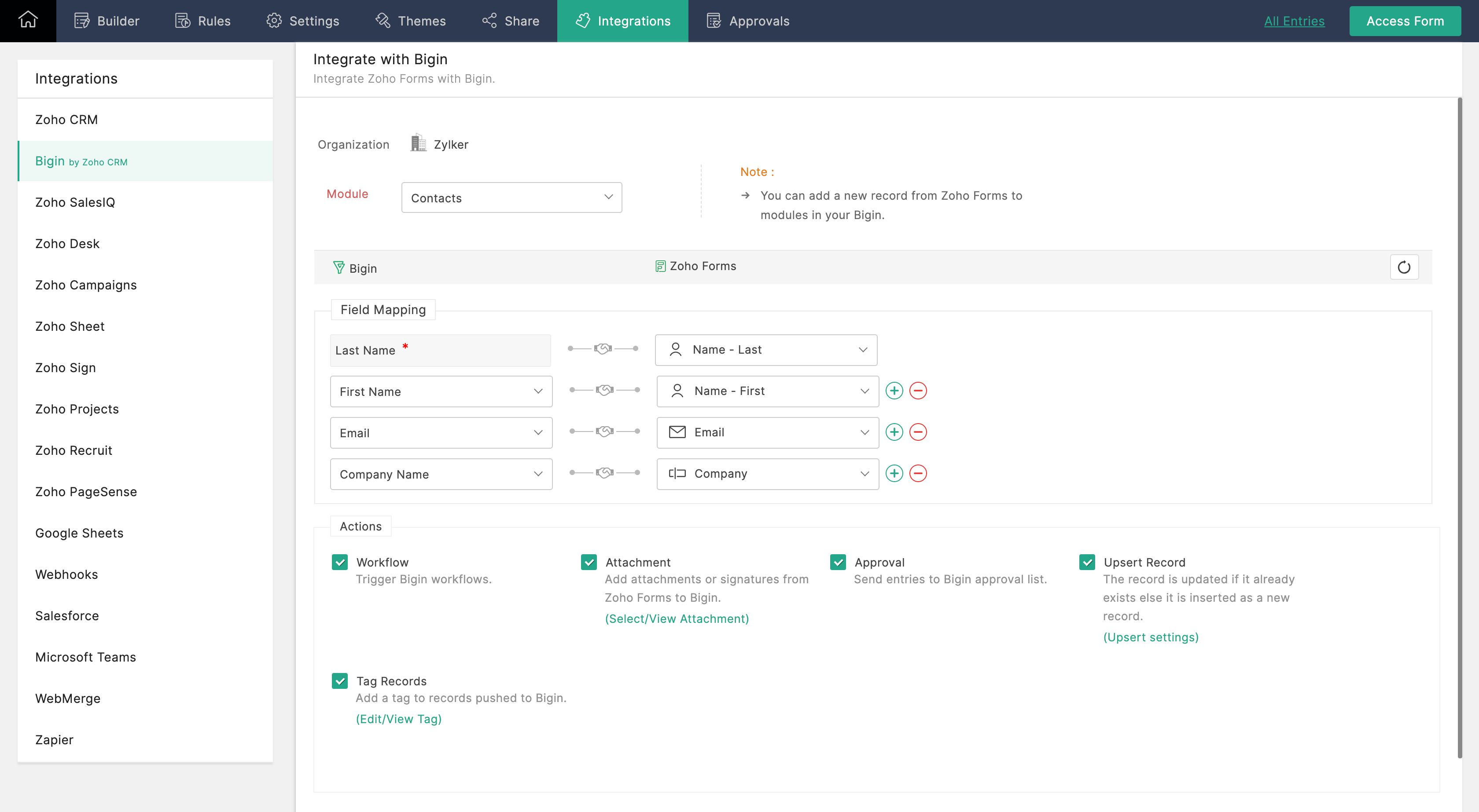 Bigin Integration setup