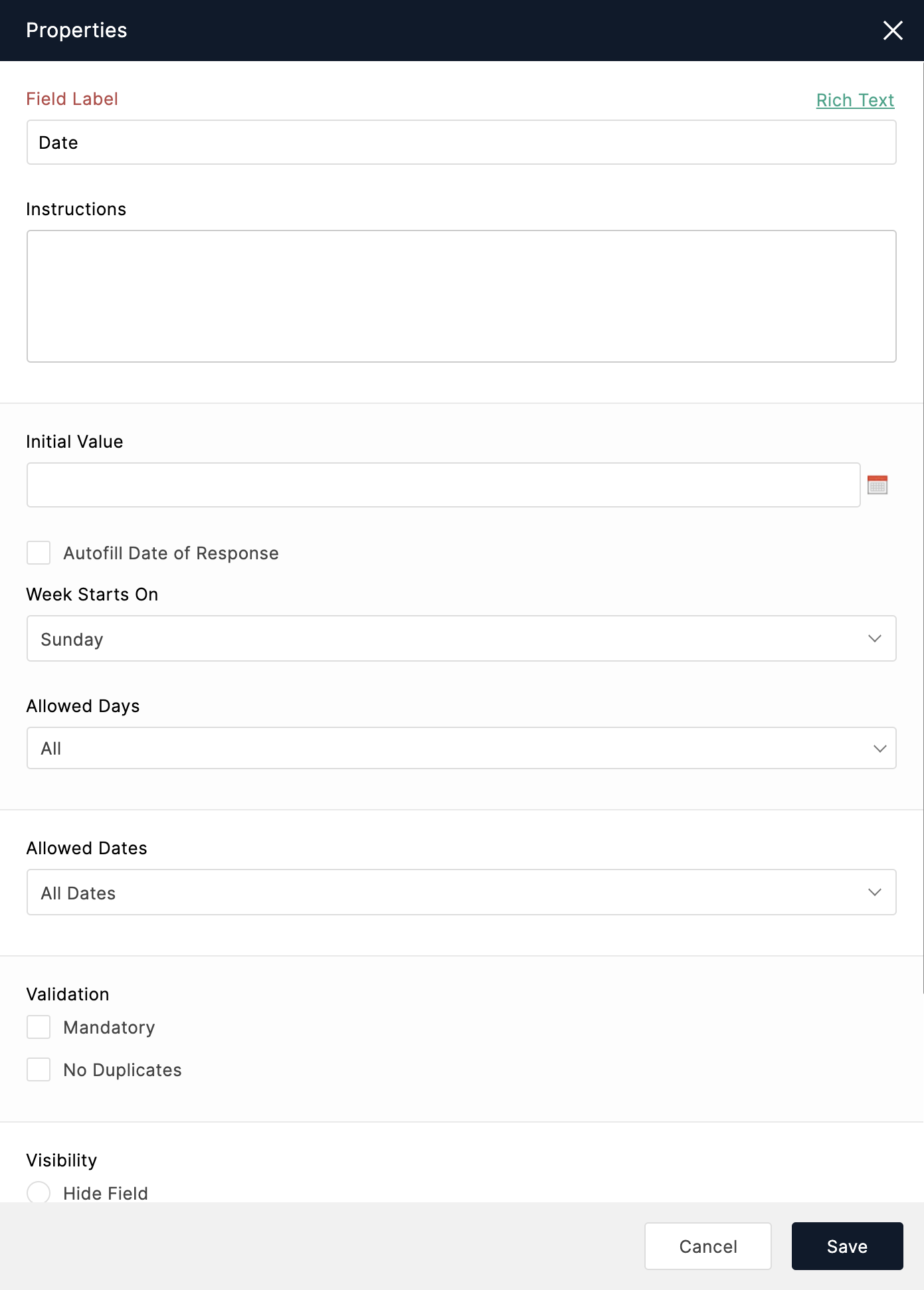 Date Field Properties