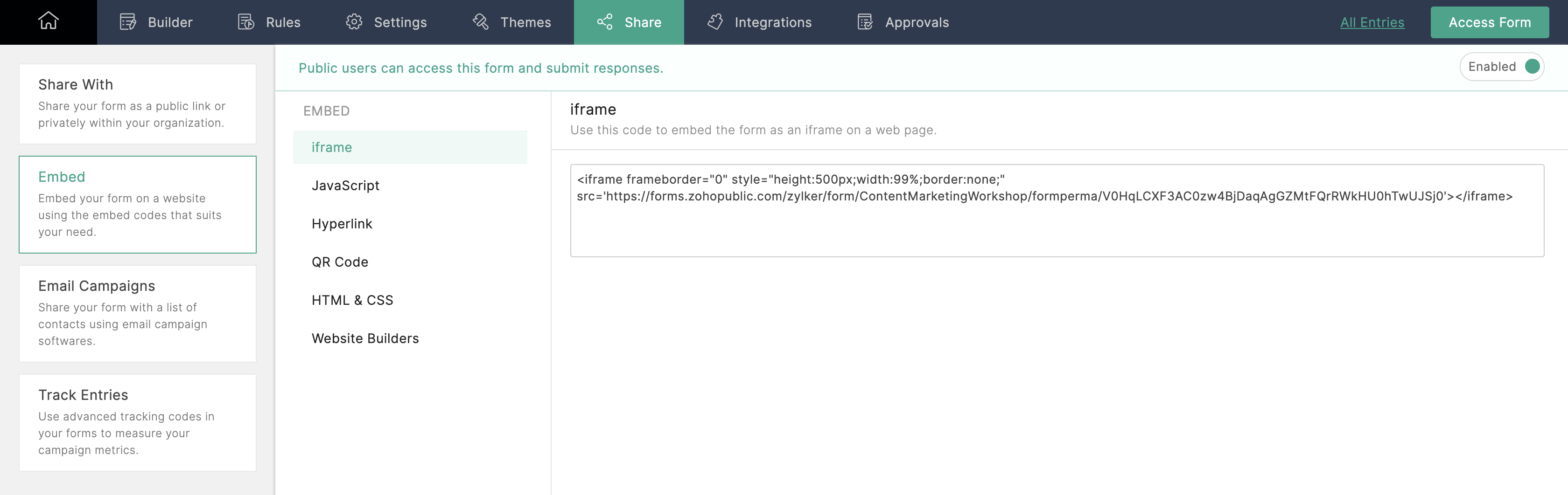 Embed a form using iframe