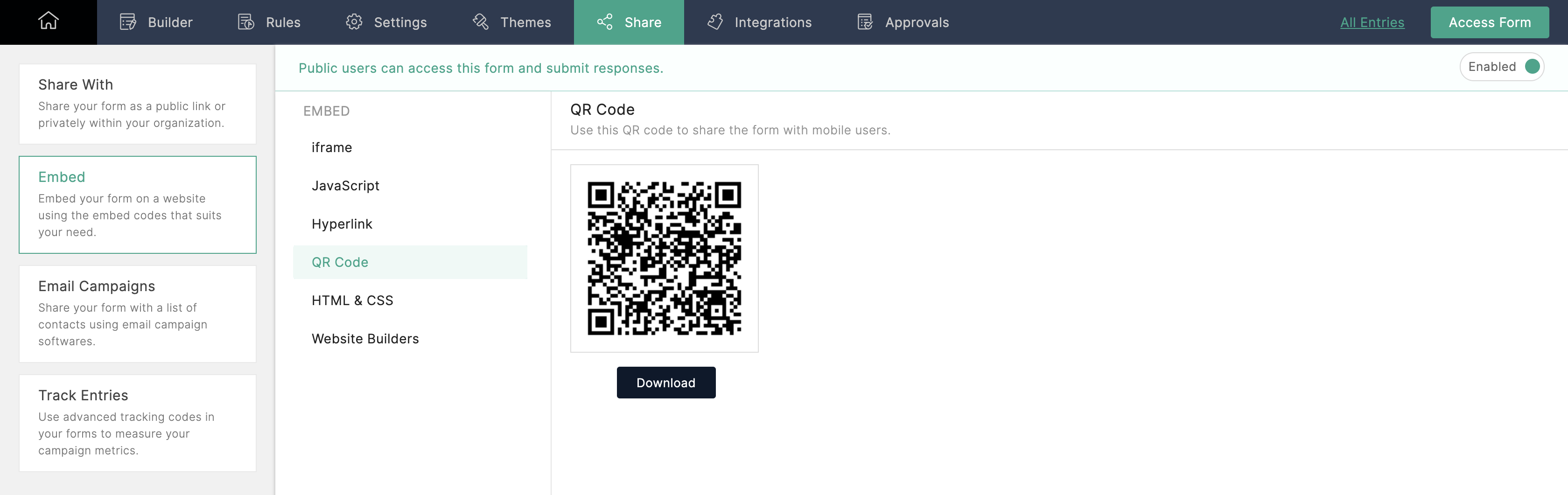 Embed or share a form as QR code