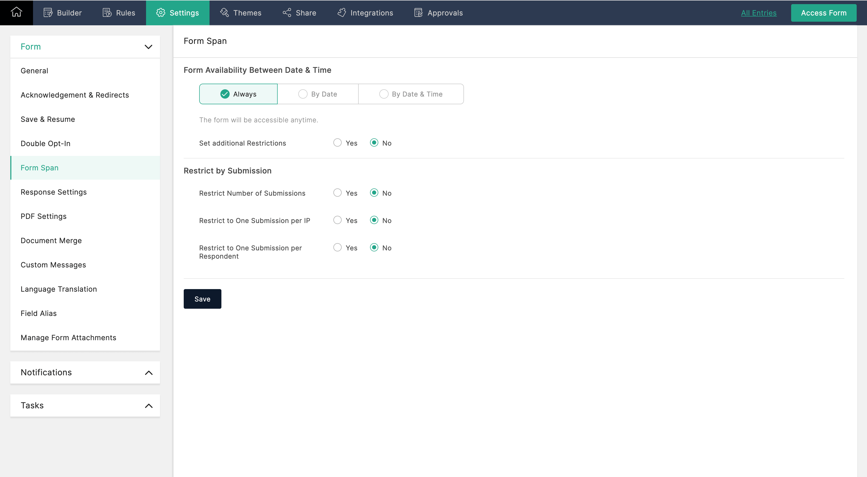 Form Span navigation