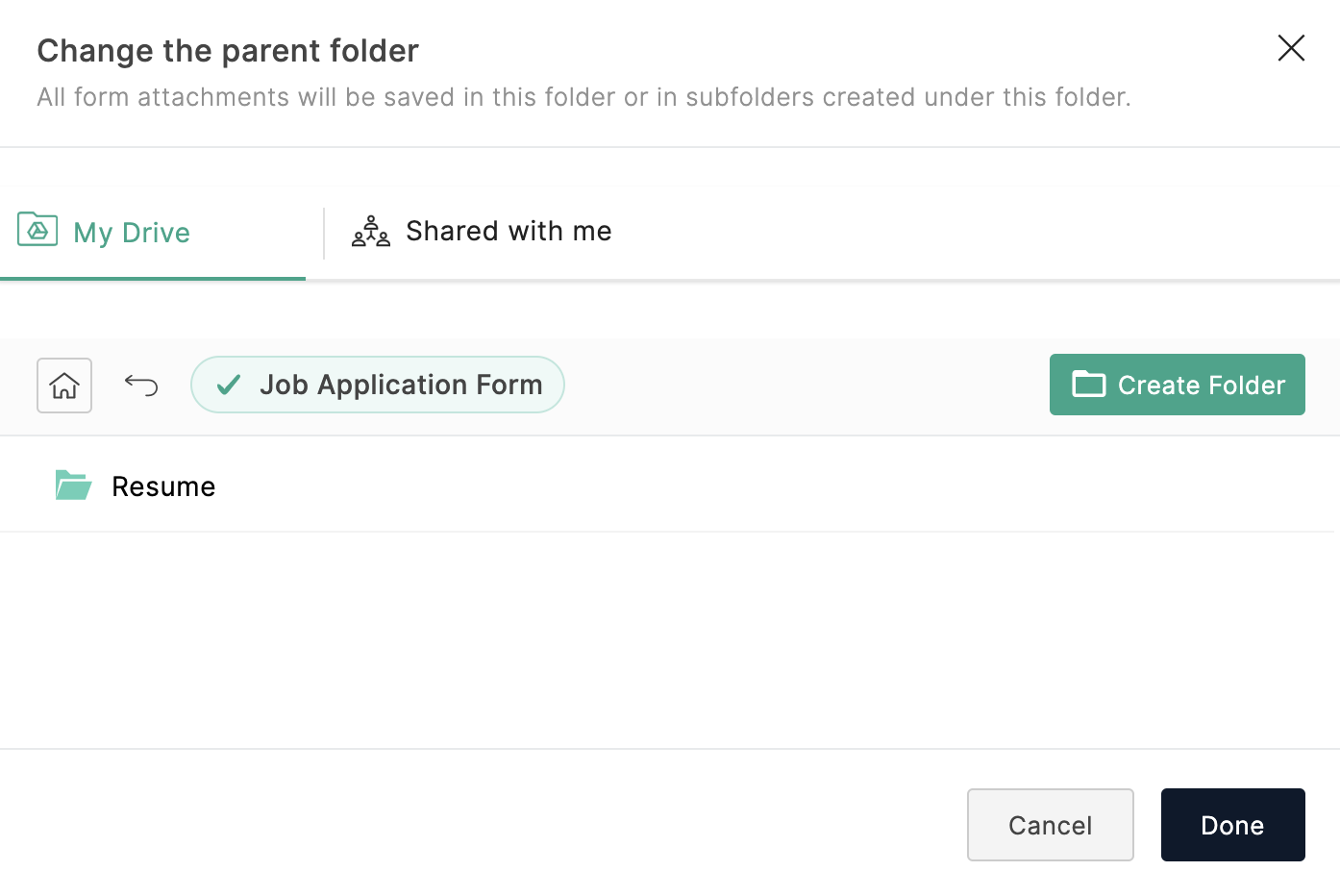 Manually map attachment fields to folders in Google Drive