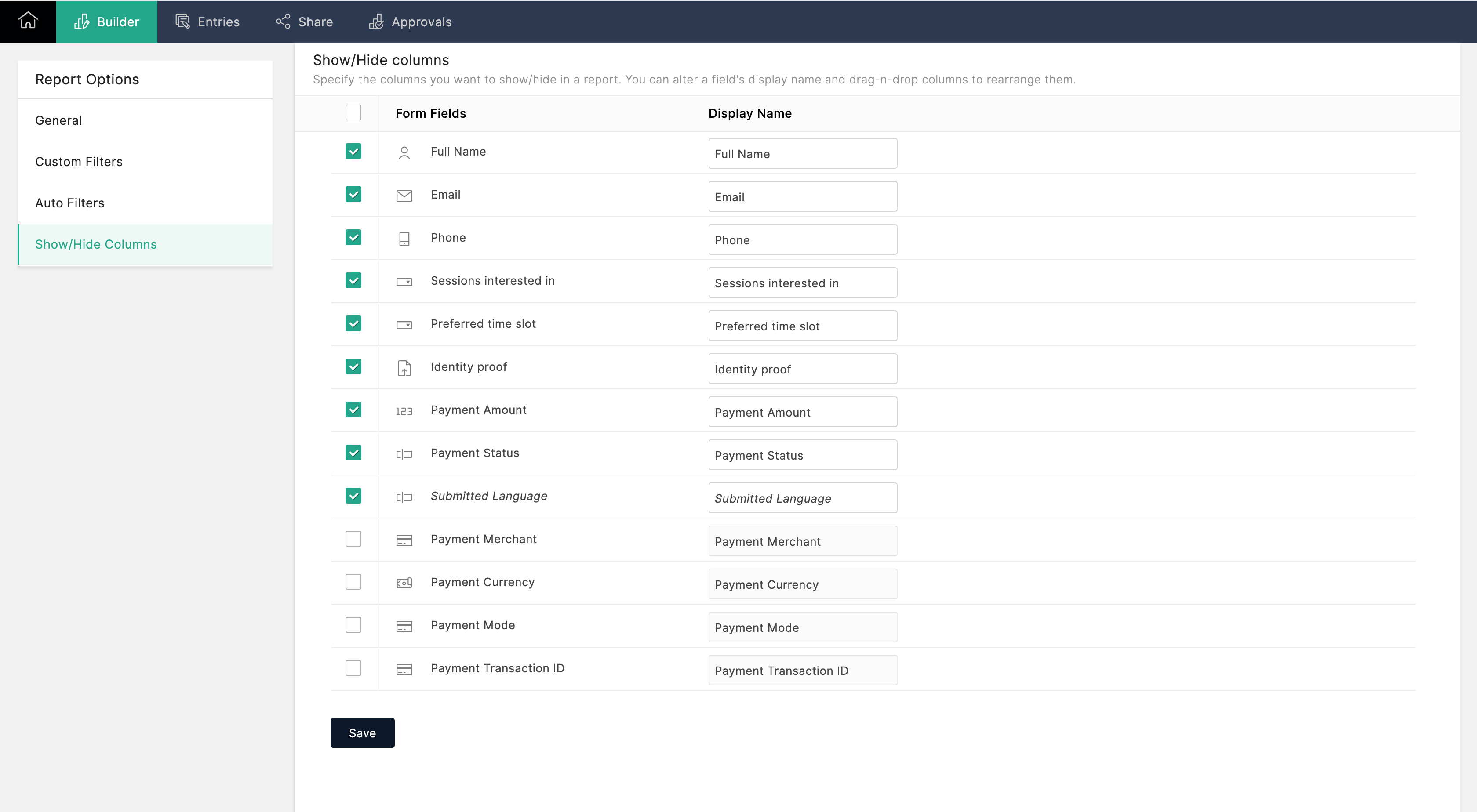 Report Builder - Show Submitted Language