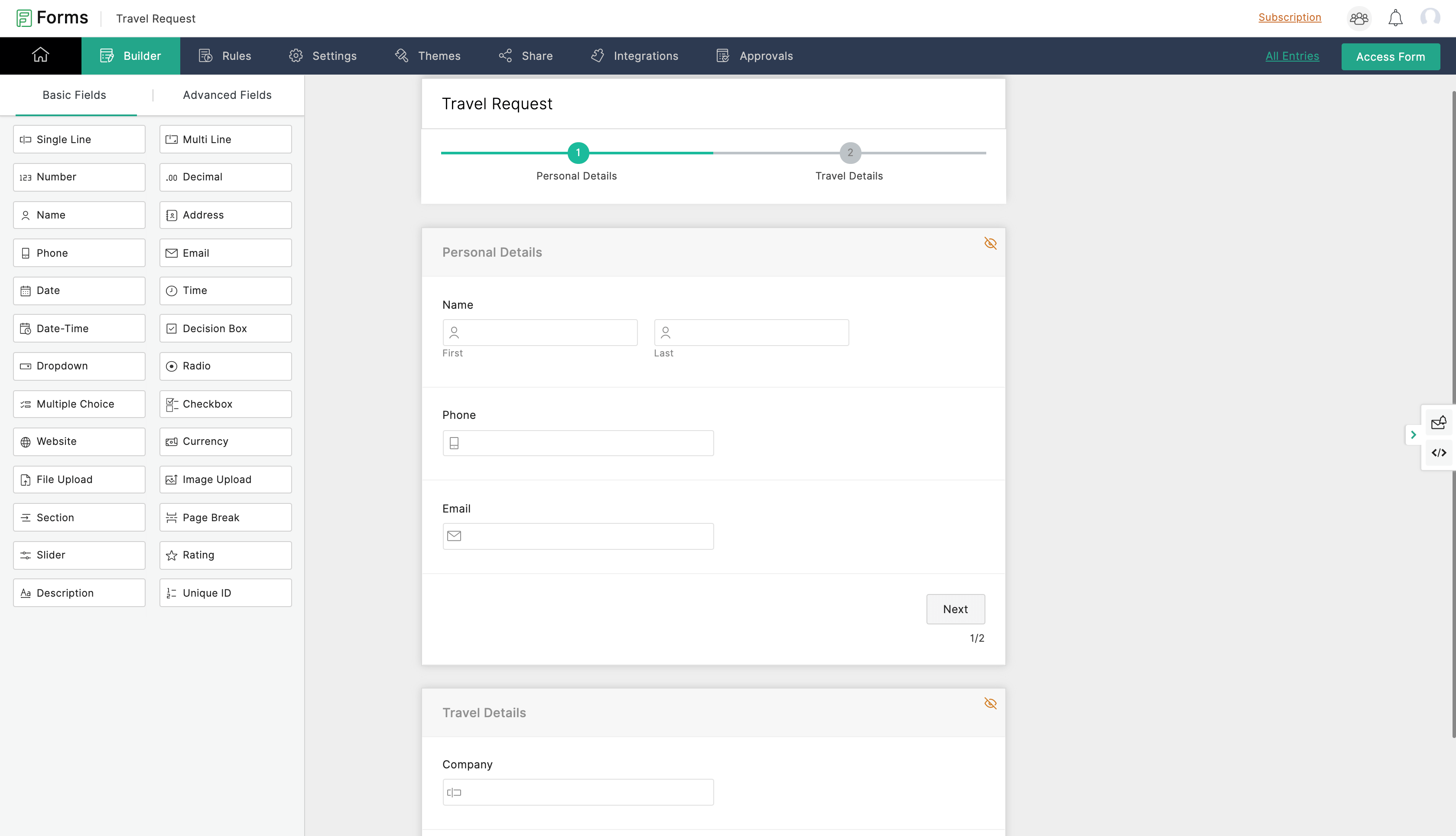 Build a multi-page form