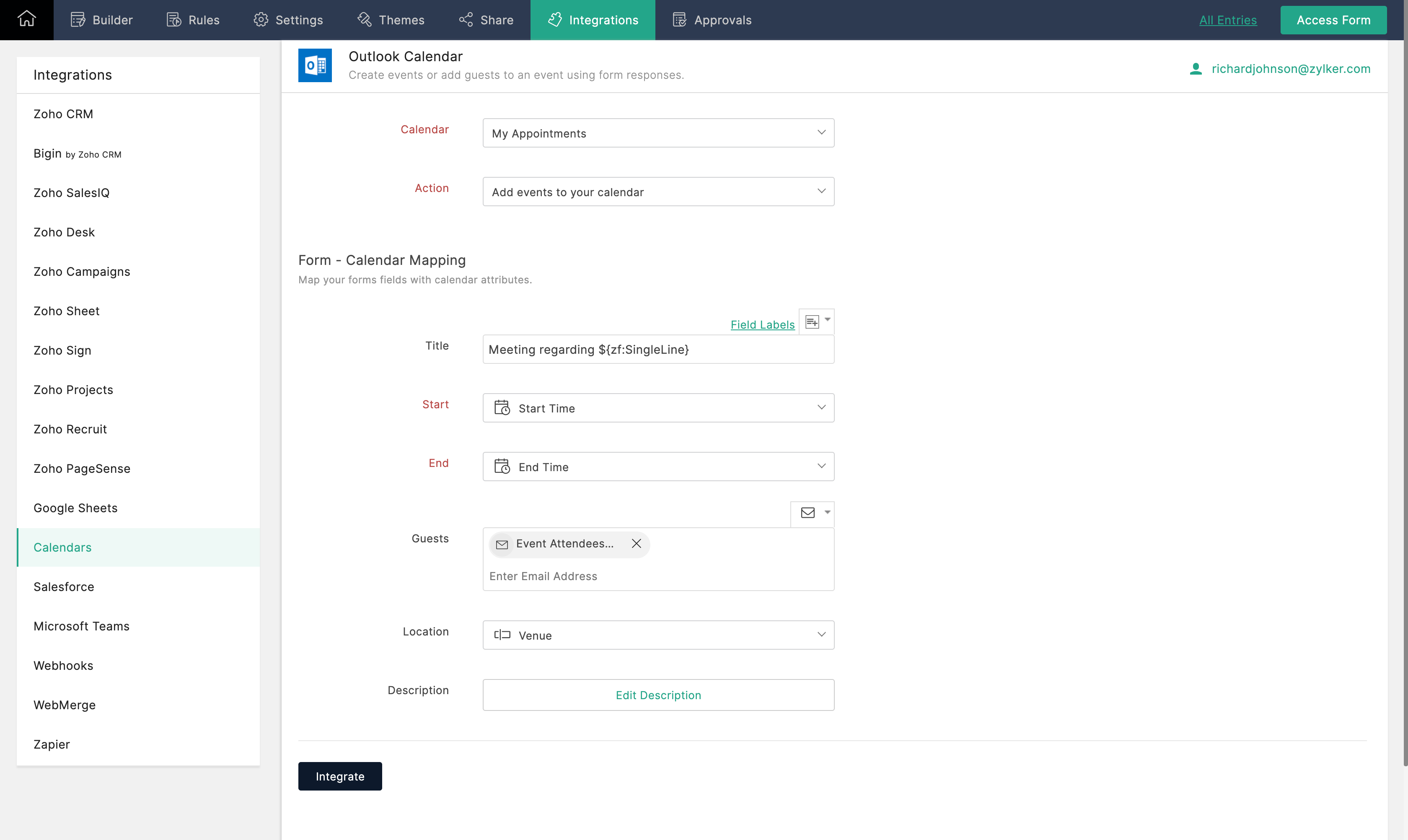 Outlook Calendar Integration Zoho Forms User Guide