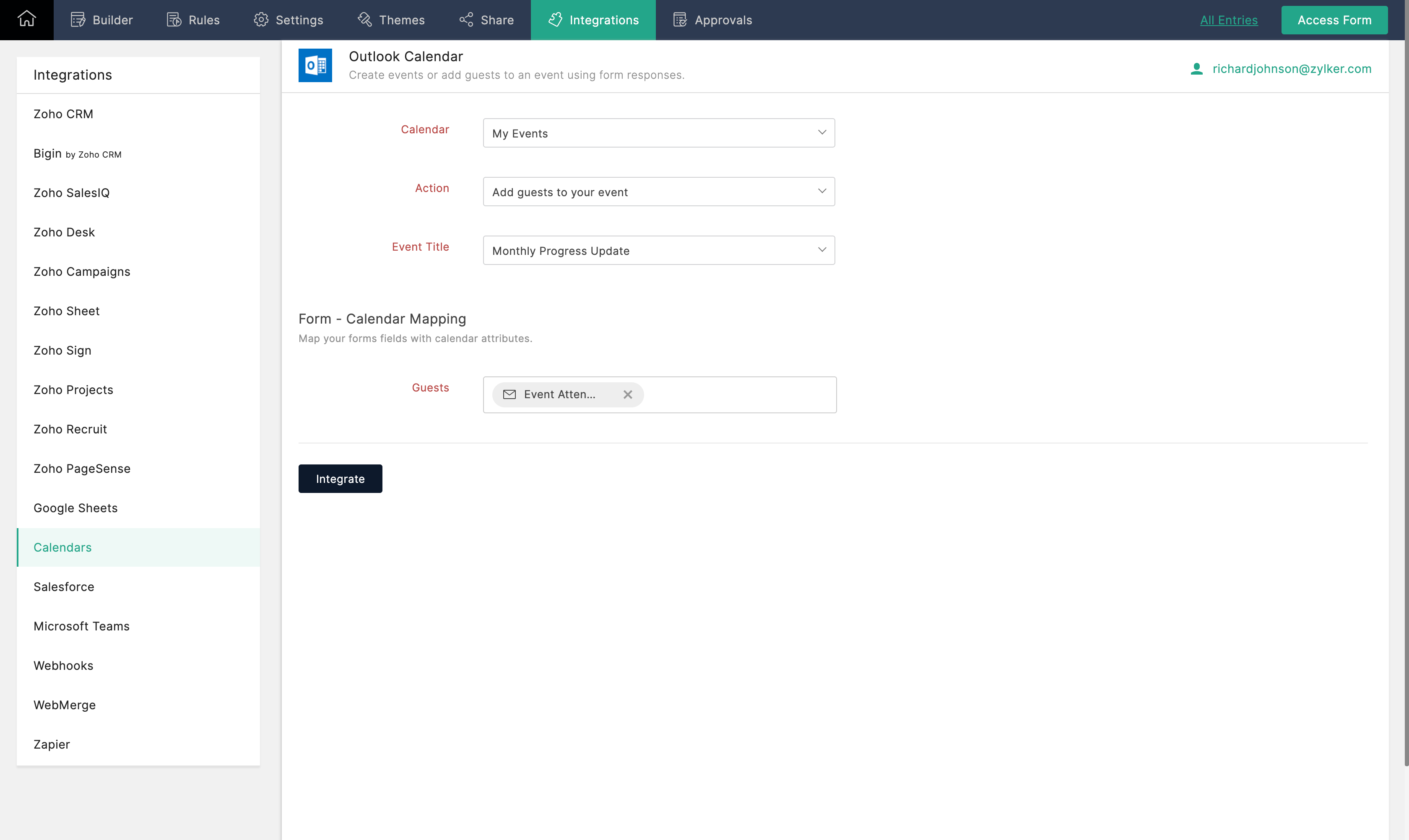 Outlook Calendar Integration Zoho Forms User Guide