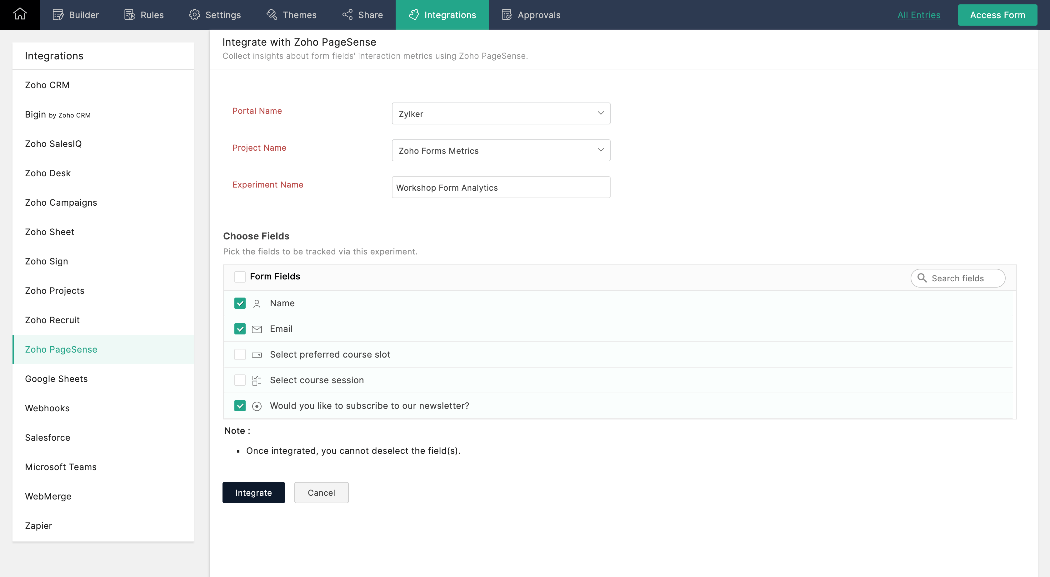 Zoho PageSense Integration setup