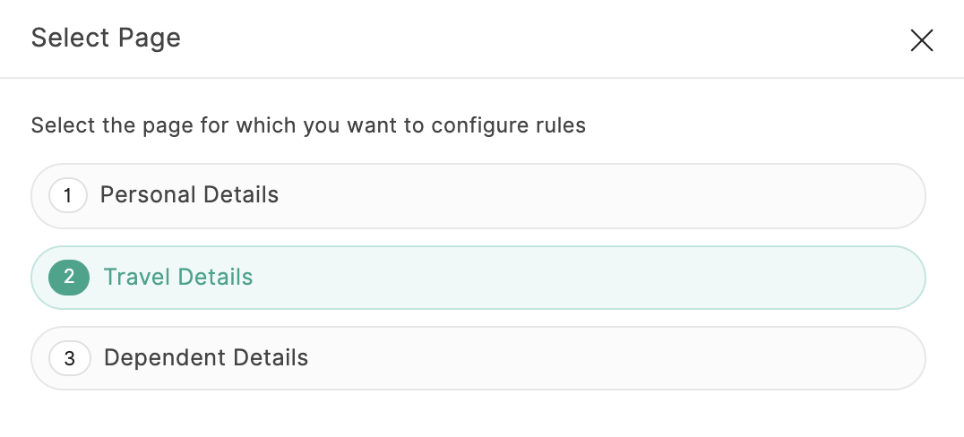 Select a page to configure rules