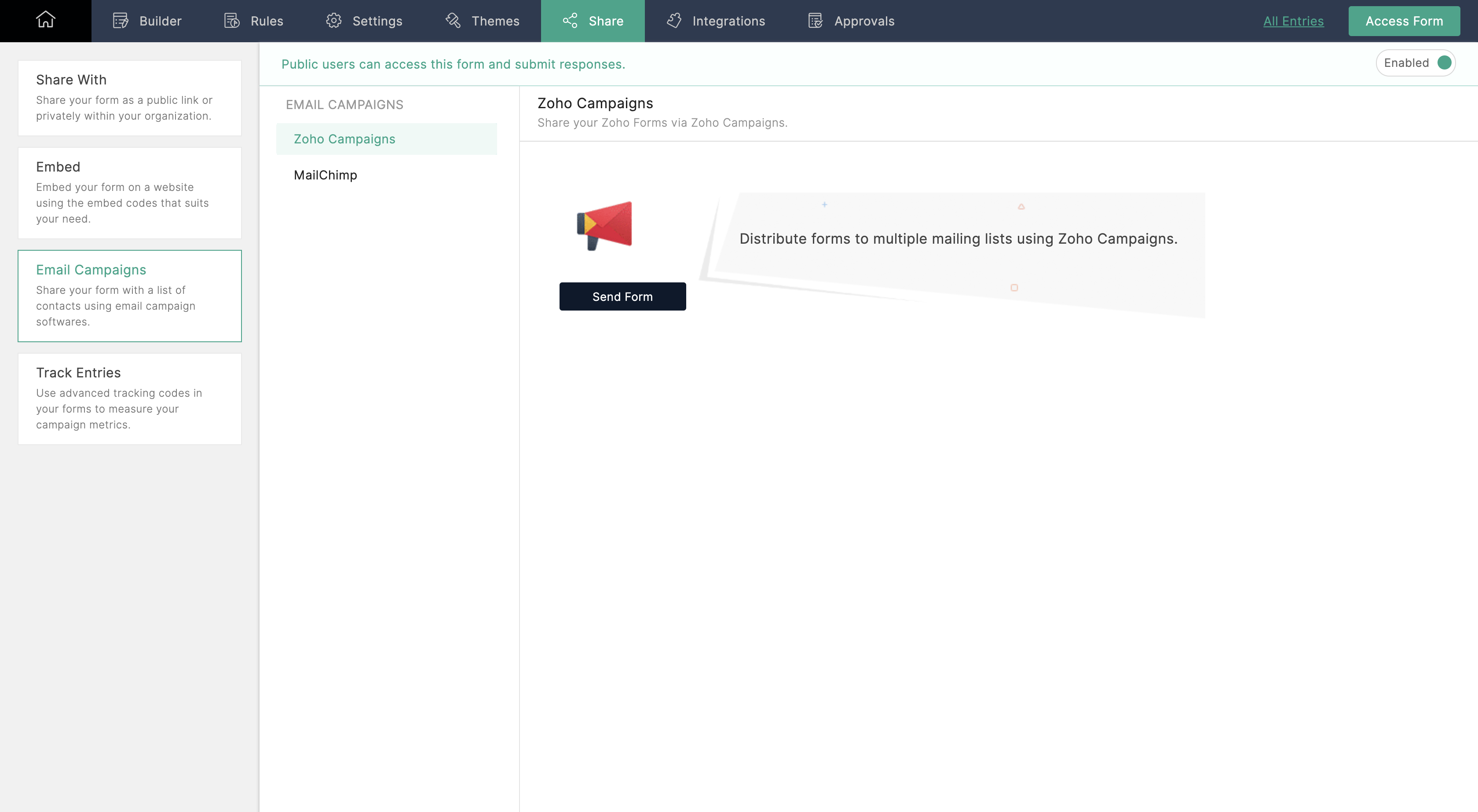 Share your form using Zoho Campaigns