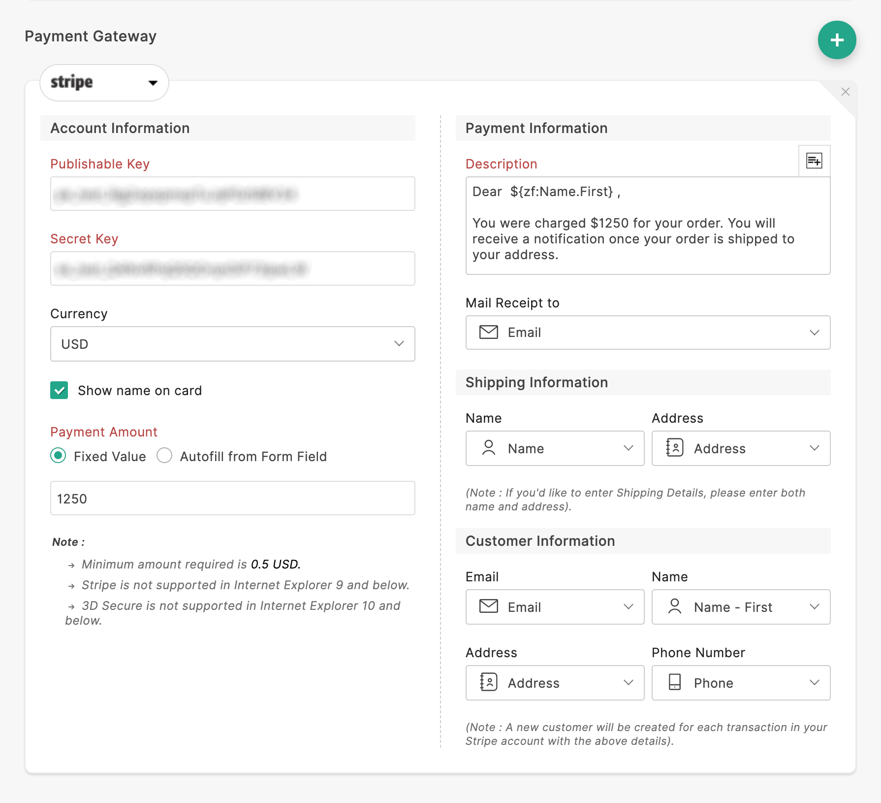 Stripe Payment Gateway Configuration