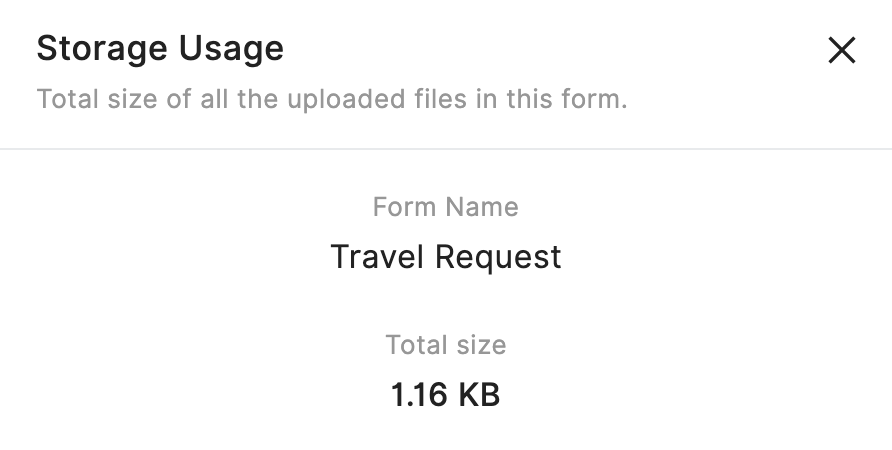 Storage Usage pop-up