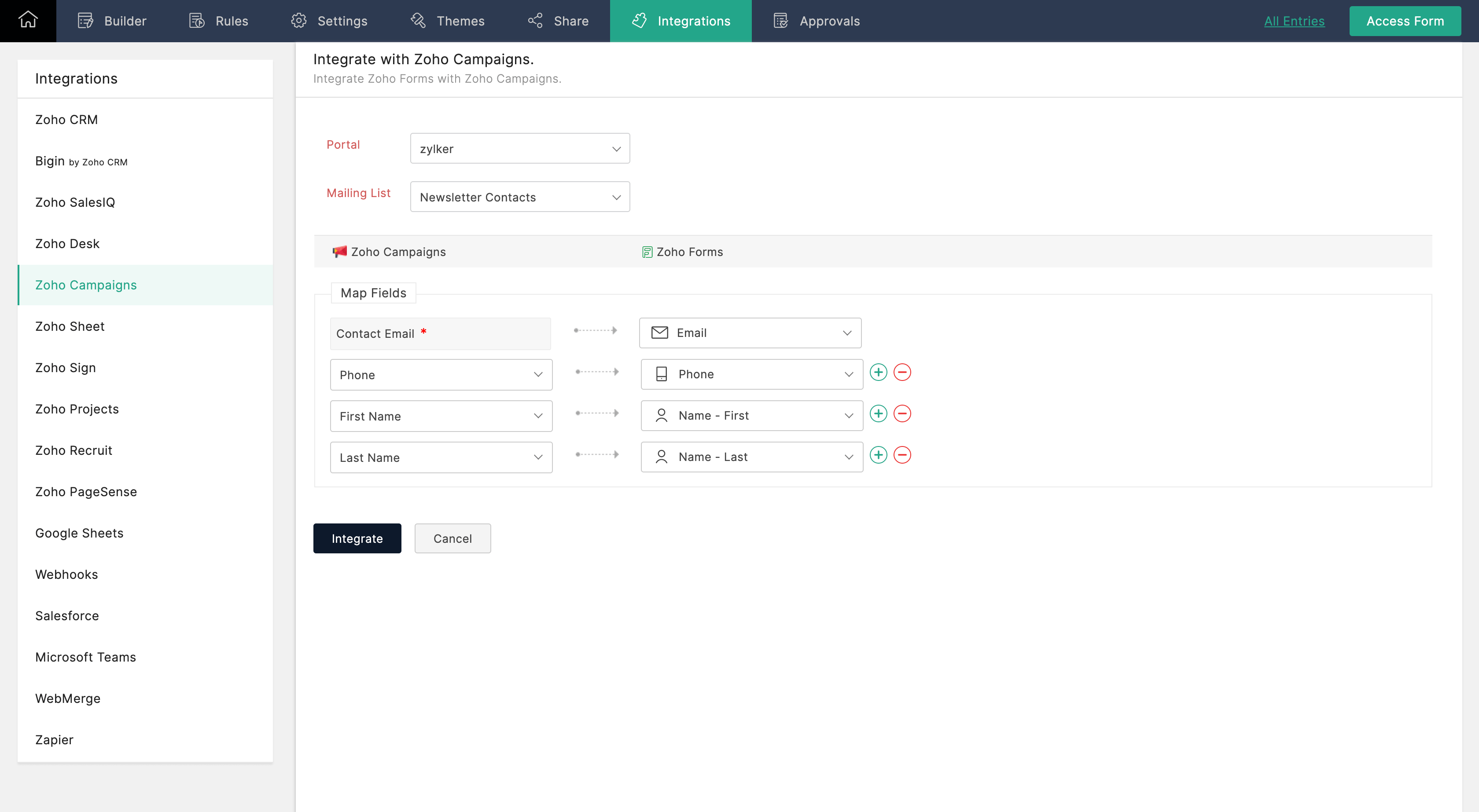 Zoho Campaigns Integration setup