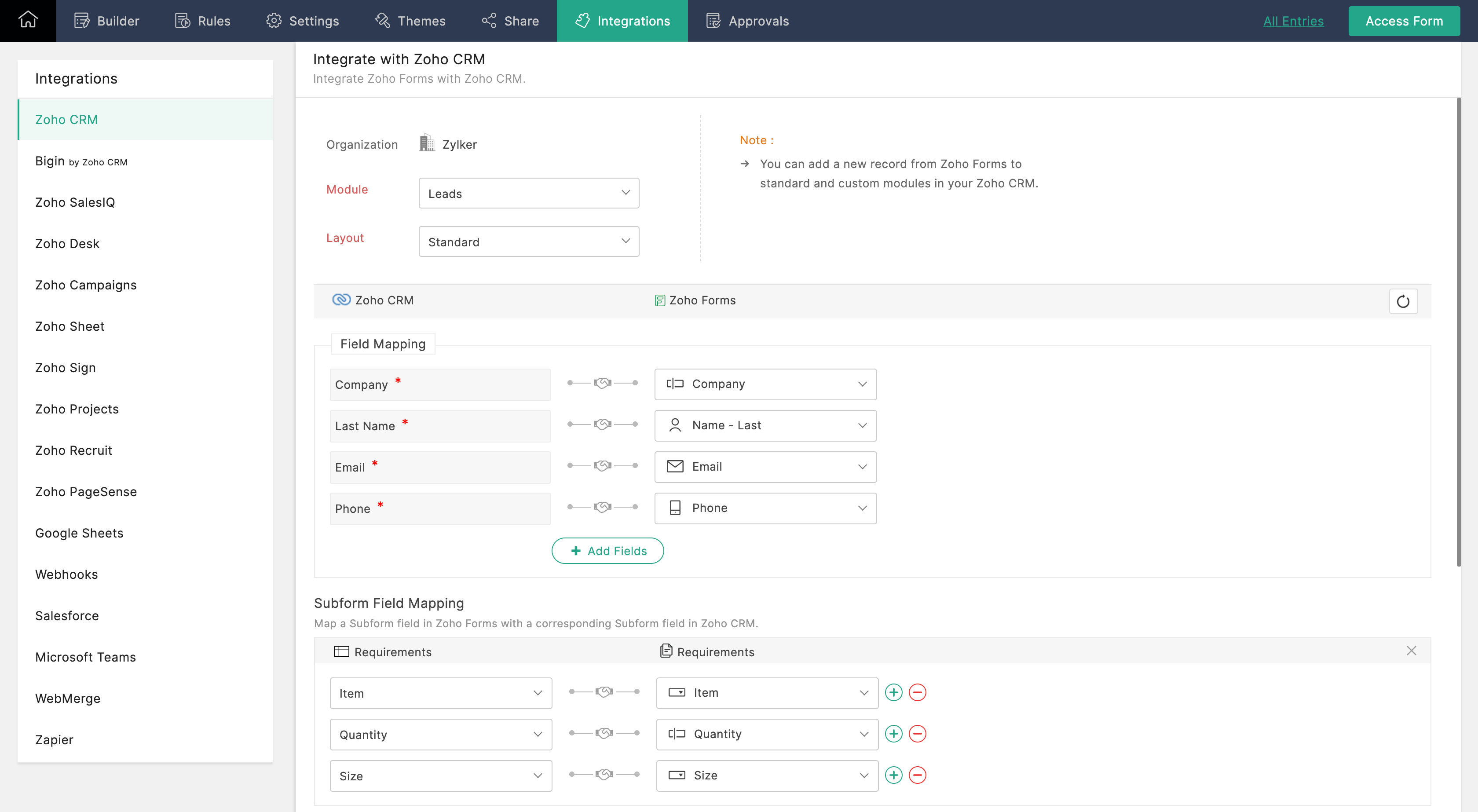 Zoho CRM Integration Setup