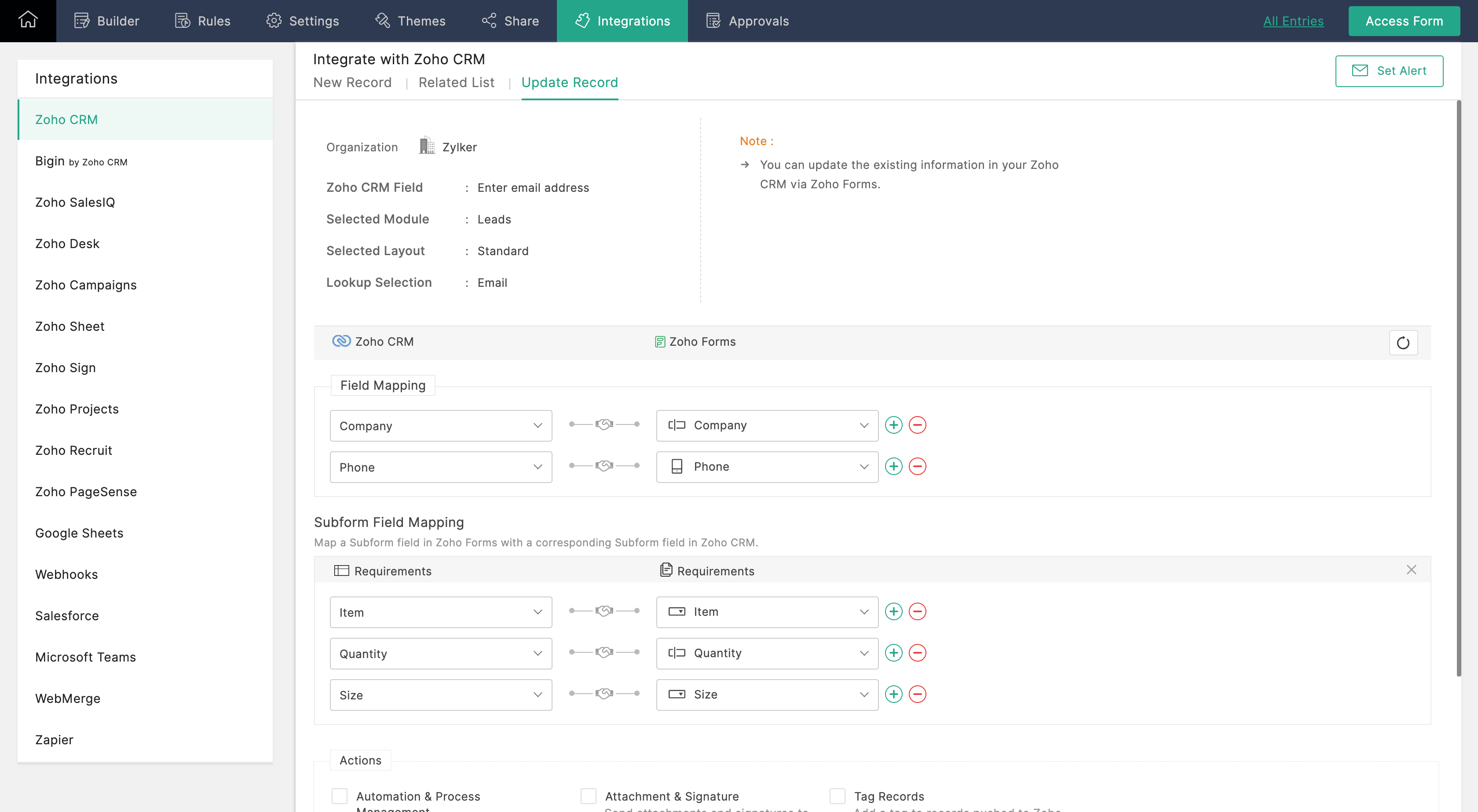 Update Existing Record in Zoho CRM