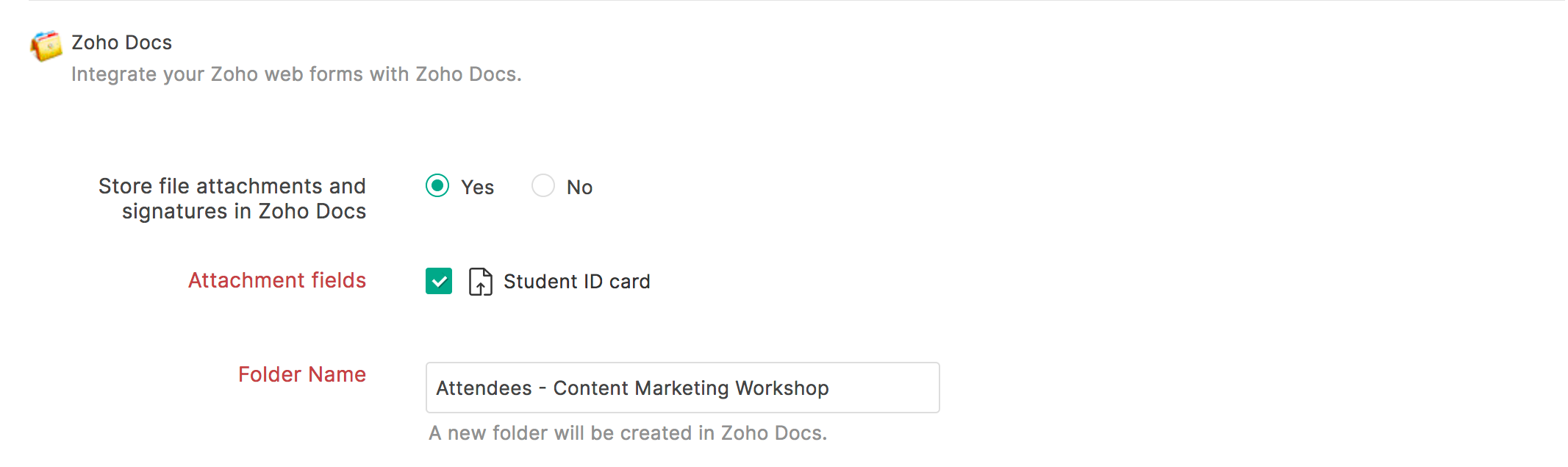 Save form attachments to Zoho Docs - Zoho Sheet Integration