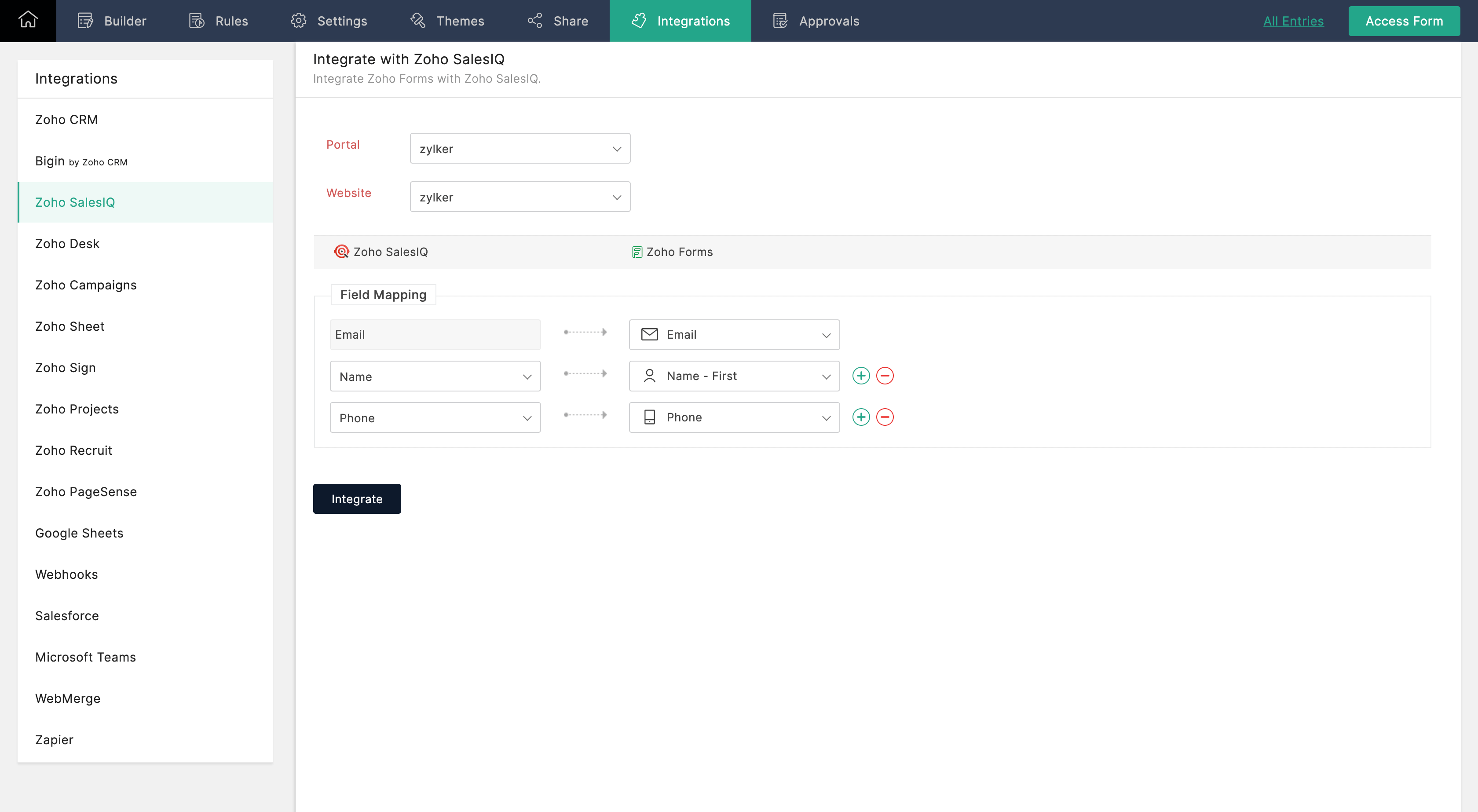 Zoho SalesIQ Integration setup