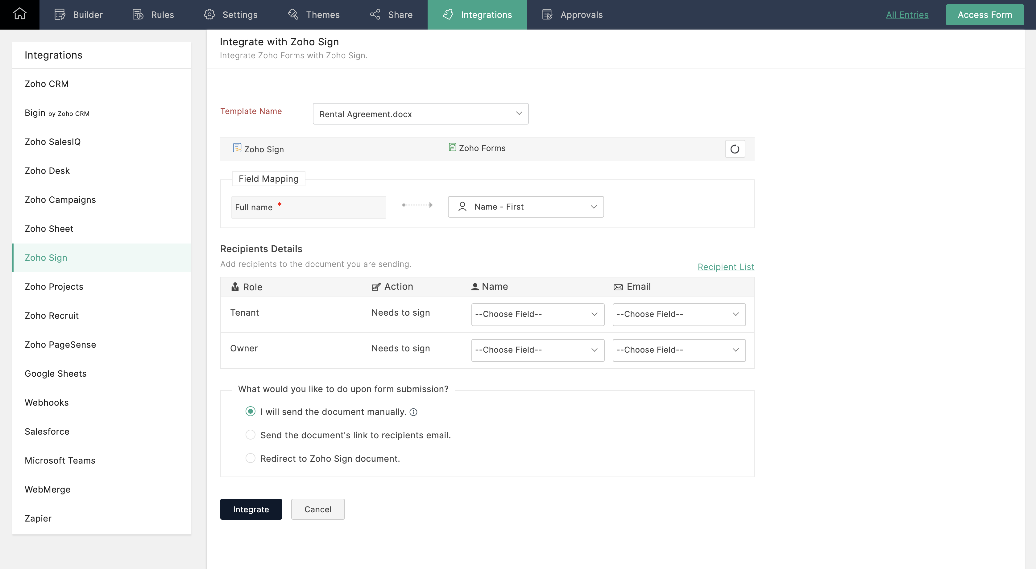 Zoho Sign Integration Setup