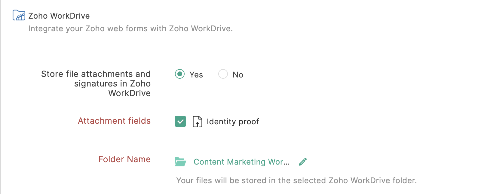  Save form attachments to Zoho WorkDrive - Zoho Sheet Integration