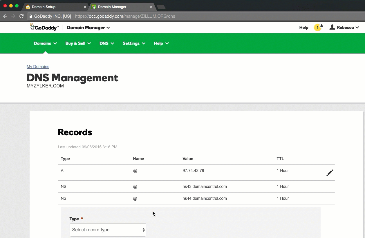 Image result for godaddy dns manager