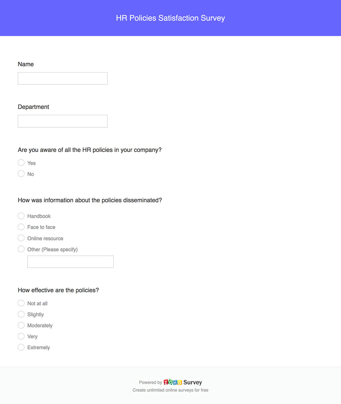 HR Policies Satisfaction Survey Template - Zoho Survey