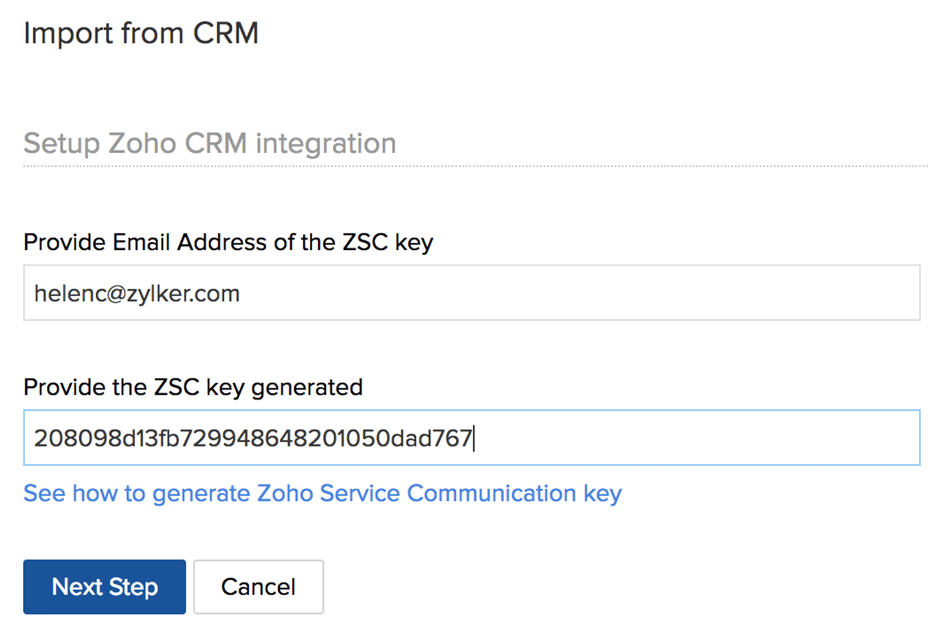 Provide ZSC Key