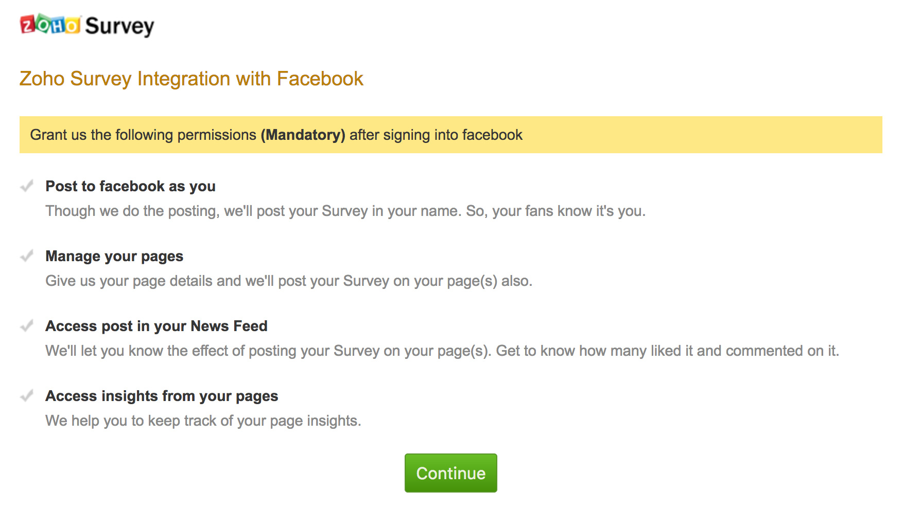Integrate survey with Facebook