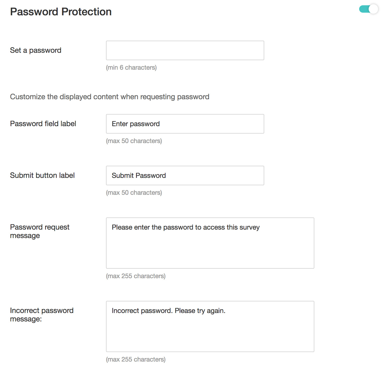 Password protection in Zoho Survey