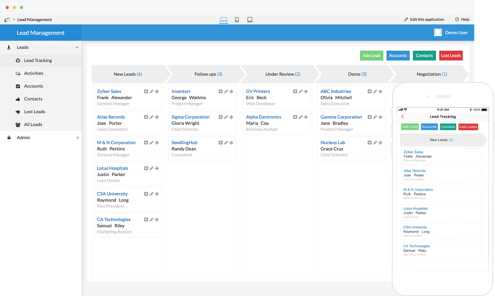 Free lead management software Customizable lead tracking app Zoho