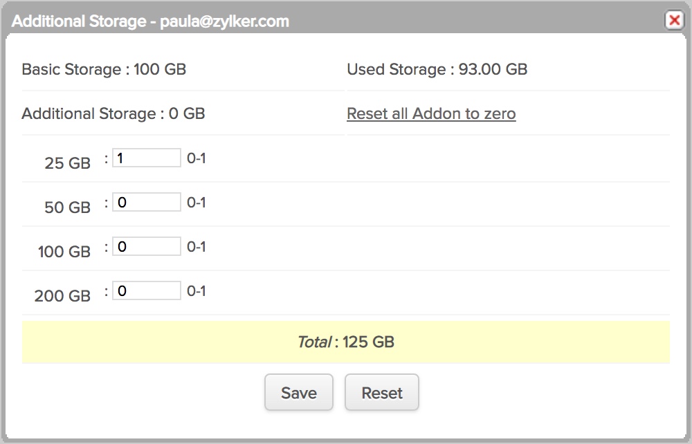 Flexible subscription and extra storage options Zoho Mail